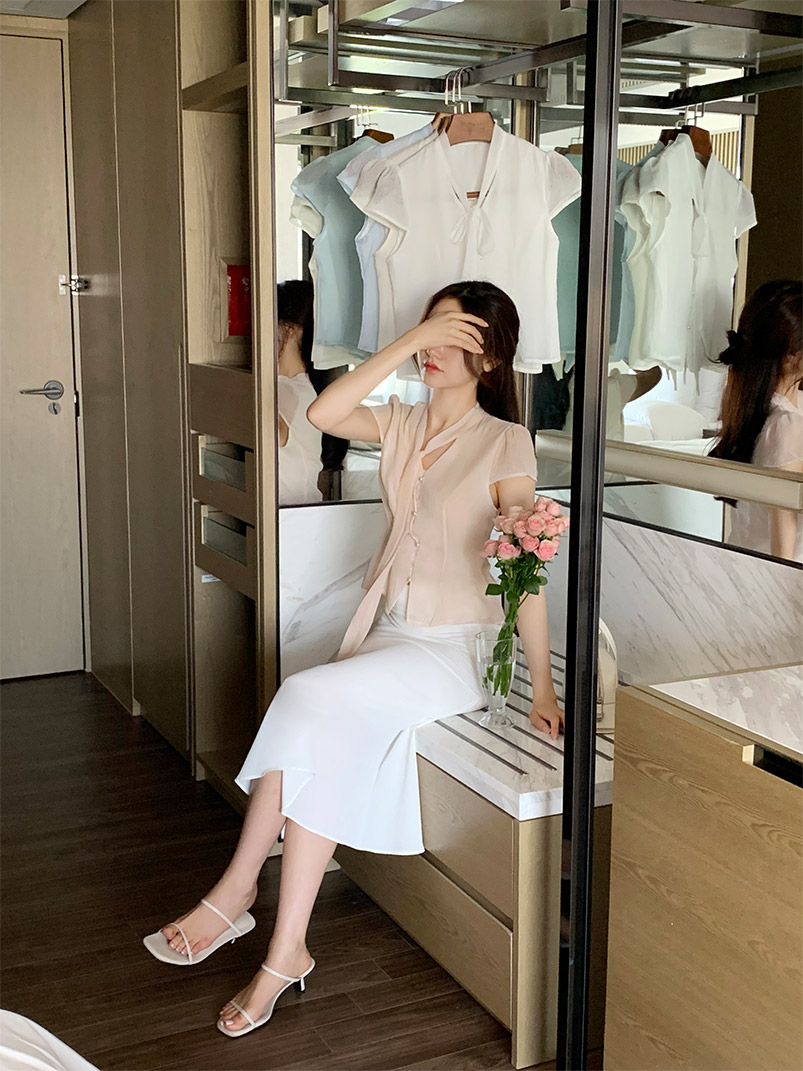 【PREMIUM】【最高級★LUXURY STYLE】【全4色】開き襟ブラウス　アイボリー ピンク スカイブルー ブラック　S/M【del-t4233top】( vdh )(240712) シャツ/ブラウス│1page｜通常価格とセール価格│STYLEDOOR