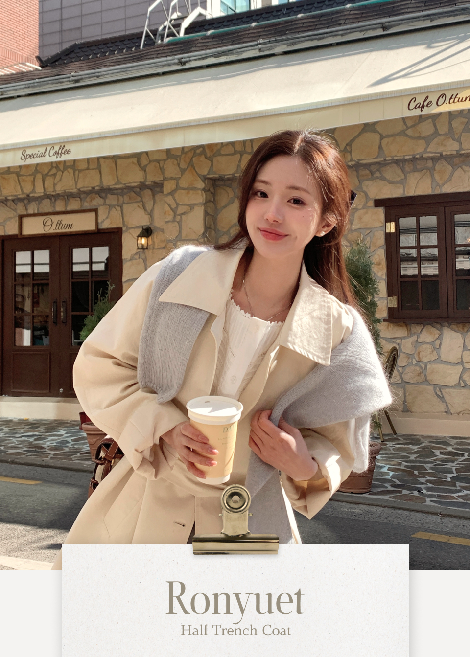 (브랜드공정/투웨이/컬러예술♥)🚚당일발송 주문폭주  로뉴엣 카라 싱글 스트랩 하프 트렌치 나들이룩 벨트 코트 ct1661 상세 이미지 2