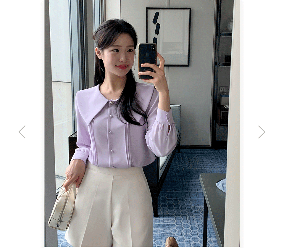 [1만장 돌파✨] [실물고퀄] 하트 버튼 빅카라 하객 블라우스 봄셔츠 데이트룩,출근룩,봄블라우스,하객룩,격식룩,데일리룩,쉬폰블라우스,봄옷 bs6709 상세 이미지 7