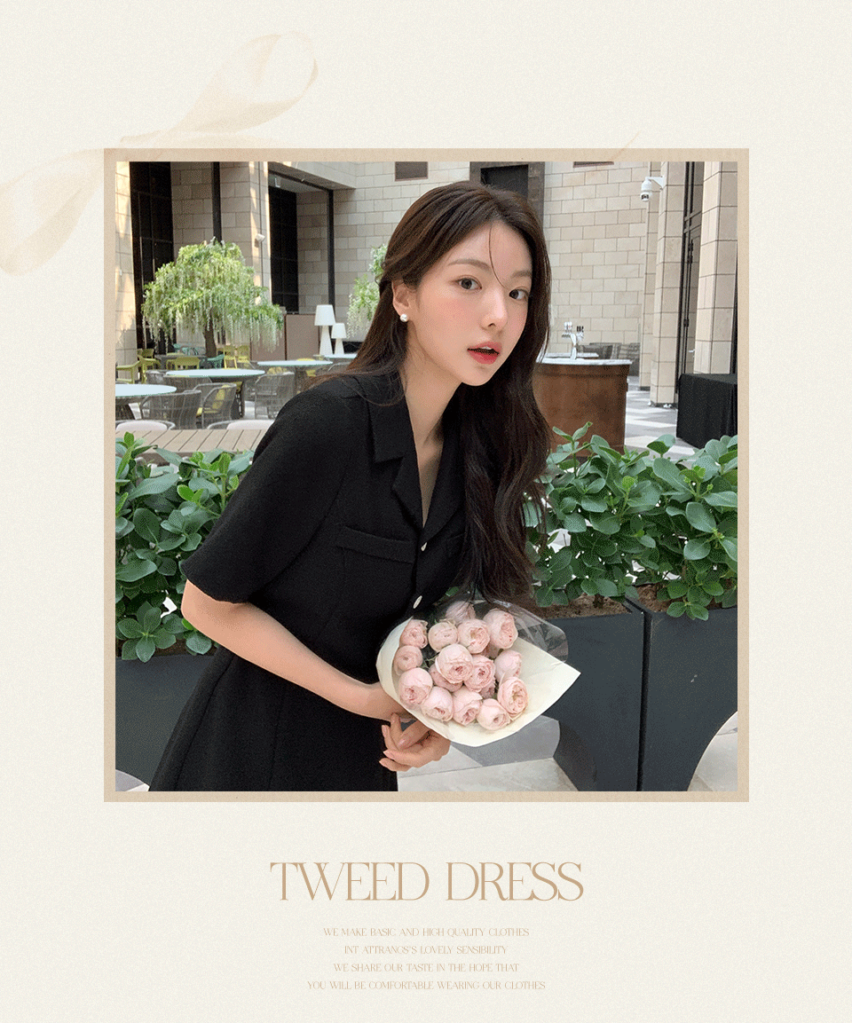 chinese dress ladies Cream Summer Tweed Dress with Elbow Length Sleeves - Angie