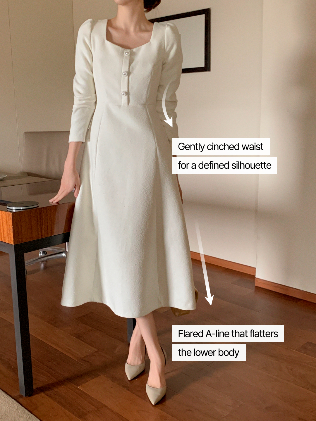 attrangs lace tweed dress (Mini & Long / Romantic ♥) 2-Length Pentagon Neck Pearl Button Tweed Dress  op16222