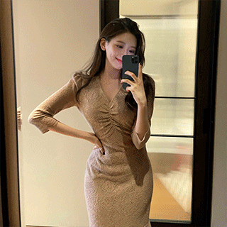 매혹적인 바디 라인을 선사할 기모 펀칭 레이스 머메이드 라인 백리본 롱 원피스 dress 벚꽃룩