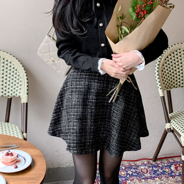 고급스러운 블링 트위드 뒷밴딩 플레어 미니스커트 skirt