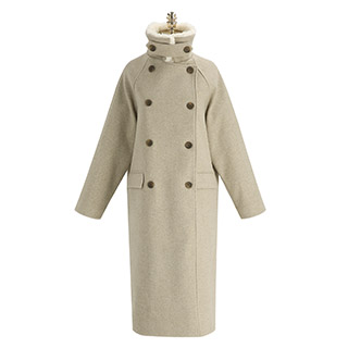 ct1440 보드라운 퍼 카라넥의 누빔 안감 루즈핏 롱 더블 코트 coat