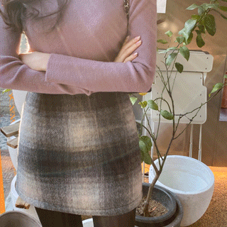 sk5277 포근한 모헤어 소재의 H라인 체크 미니 스커트 skirt