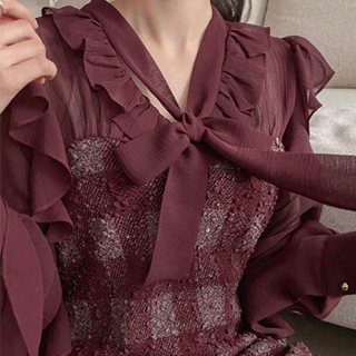 op13028 블링한 스팽글 포인트의 타이 배색 체크 A라인 미니 원피스 dress
