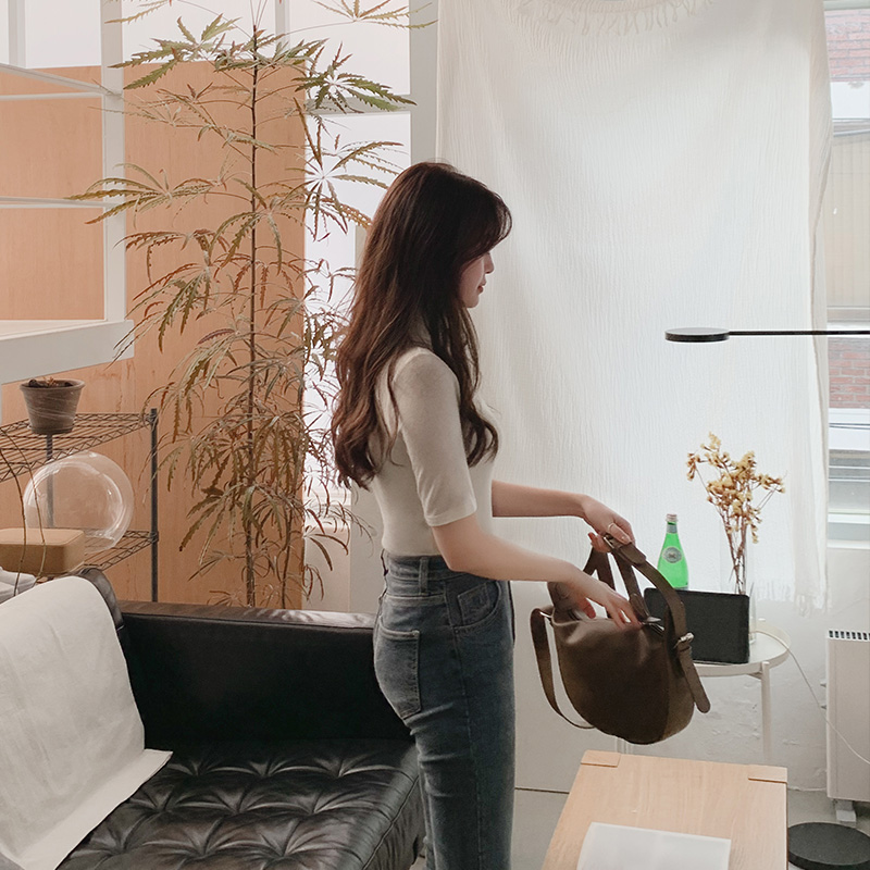 [울함유] 보닝 소프트 울 5부 폴라넥 티셔츠 여름
