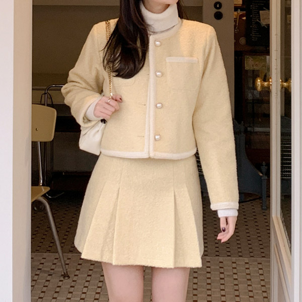 산뜻한 컬러감이 매력적인 누빔안감 트위드 자켓 jacket 벚꽃룩