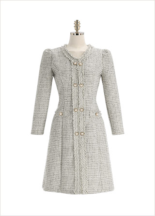 op13135 스페셜한 진주버튼 포인트의 프린지 트위드 미니 원피스 dress