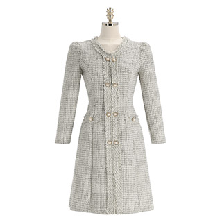 op13135 스페셜한 진주버튼 포인트의 프린지 트위드 미니 원피스 dress