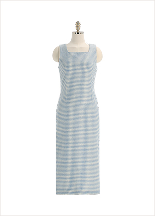 op13137 스페셜한 글리터 패브릭의 하운드 체크 서스펜더 롱 원피스 dress