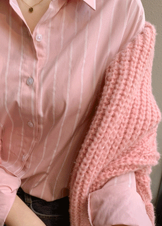 bs6658 감각적인 핀스트라이프 패턴 오버핏 코튼 셔츠 blouse