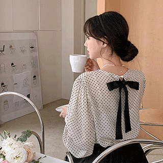 bs6659 스페셜한 뒷리본 포인트의 하트패턴 쉬폰 블라우스 blouse