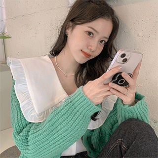 데일리한 하찌 짜임의 루즈핏 Y넥 니트 가디건 cardigan
