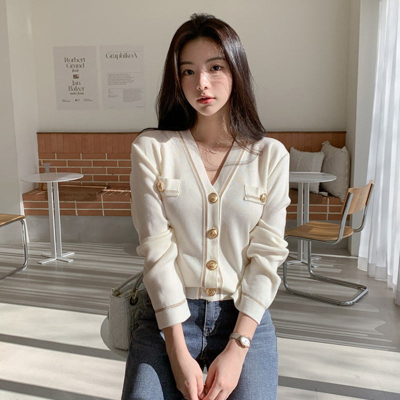 라피에 골드 버튼 펄 가디건