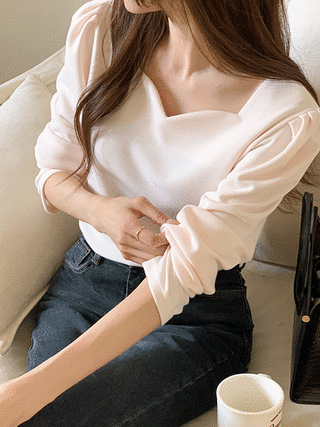 (MADE/블라우스같은티셔츠/스테디셀러♥) 쥬뗌므 하트넥 퍼프 티셔츠