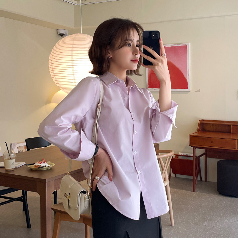 데일리로 입기 좋은 톡톡한 코튼 패브릭의 셔츠 블라우스 blouse 벚꽃룩