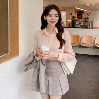 체크 패턴의 A라인 플리츠 미니 큐롯 팬츠 pants 벚꽃룩