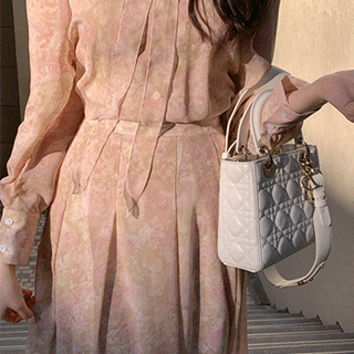 플라워 나염의 플리츠 디자인 쉬폰 롱 스커트 skirt 벚꽃룩