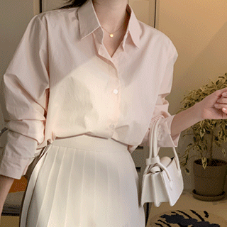 파스텔컬러 세미 루즈핏 크롭 셔츠 블라우스 blouse 벚꽃룩