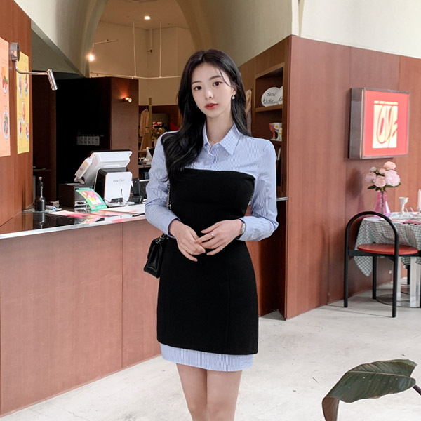 세련된 셔츠 배색 미니 원피스 dress