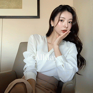 (MADE/탑셀러/블라우스1위) 올데이 브이넥 핀턱 블라우스