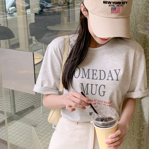 감각적인 배색 썸데이 레터링 루즈핏 반팔티셔츠 tee 여름