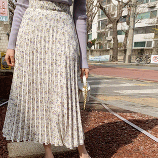 여리한 플라워 나염 밴딩 롱 플리츠 스커트 skirt