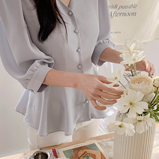 청순한 뒷리본 페플럼 7부 블라우스 blouse
