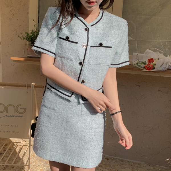 세련된 라이닝 포인트 썸머 반팔 여름 트위드 자켓 jacket