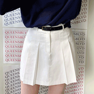 코튼 패브릭의 A라인 로우 미니 주름 스커트 skirt