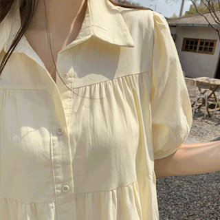 op13774 러블리 퍼프숄더 캉캉 미니 셔츠 여름 원피스 dress