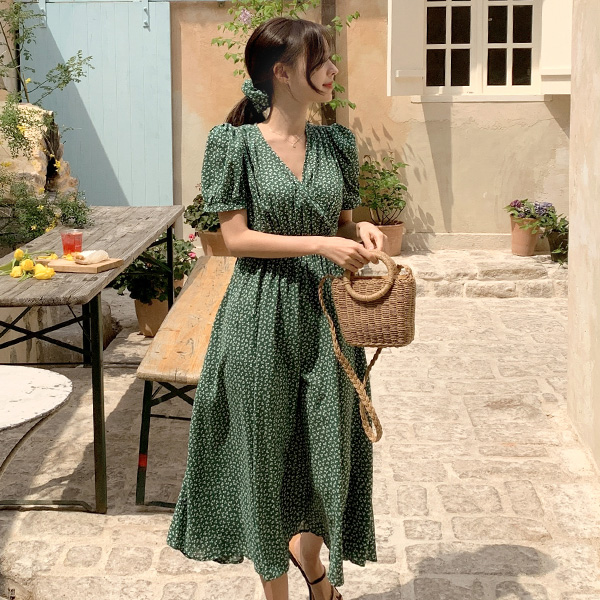 곱창 세트 구성의 잔꽃 쉬폰 롱 원피스 dress  여름 원피스