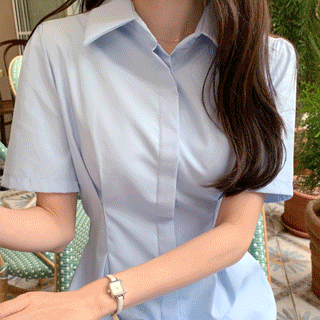 핀턱 디자인의 뒷밴딩 A라인 반팔 셔츠 원피스 dress 셔츠