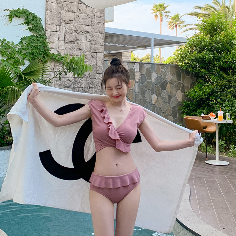 러블리한 프릴 랩 디자인의 비키니 투피스 세트 bikini 벚꽃룩