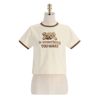 ベア刺繍ロゴクロップド丈半袖Tシャツ 