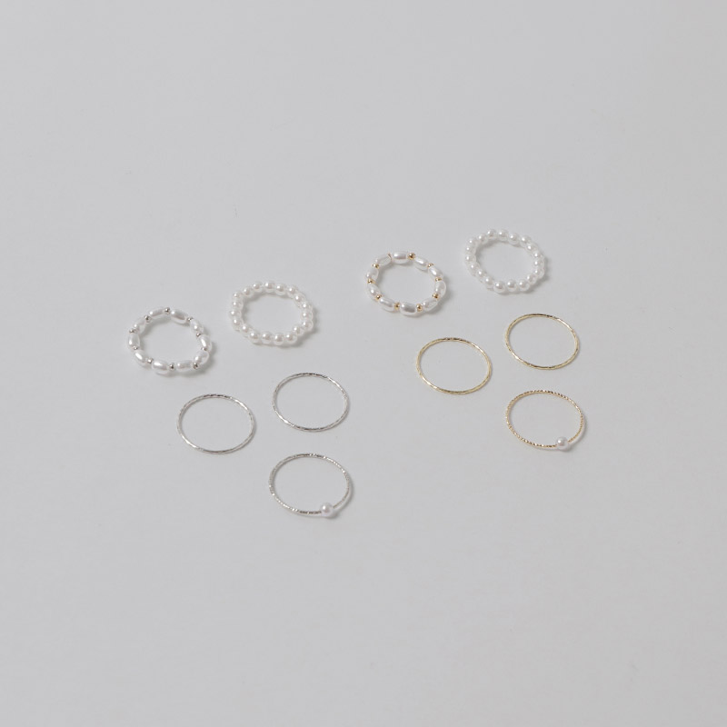 진주 장식의 5가지 레이어드 링 세트 ring 벚꽃룩