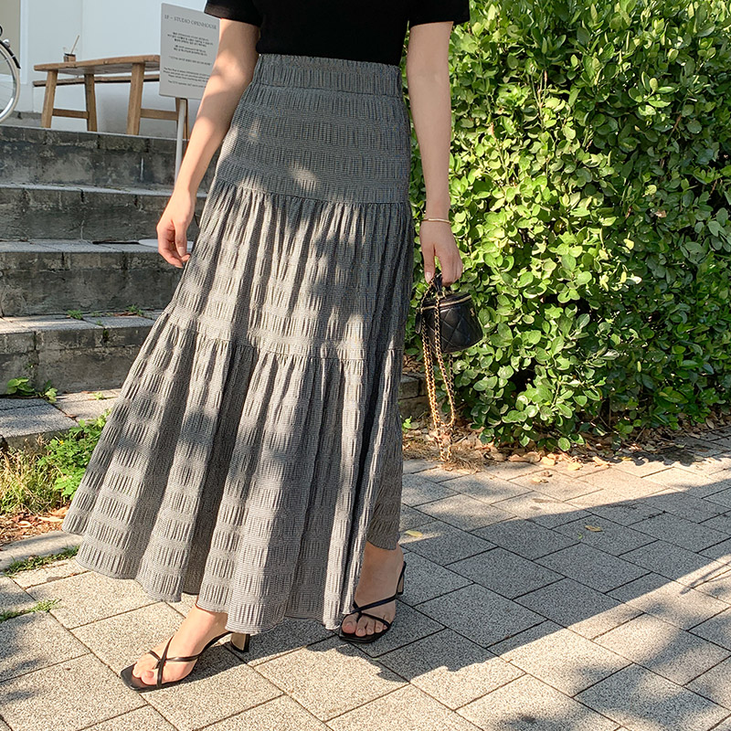 은은한 체크패턴의 풀밴딩 캉캉 롱 스커트 skirt