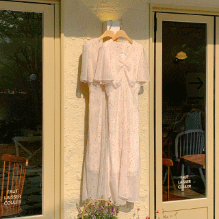 op14199 여신핏 날개소매 수채화 플라워 쉬폰 원피스 dress