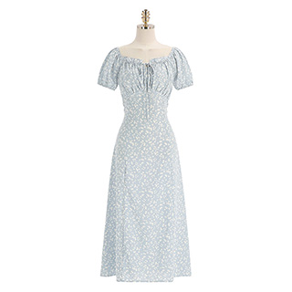 꽃잎 패턴의 오픈 숄더 스트랩 쉬폰 여름 원피스 dress