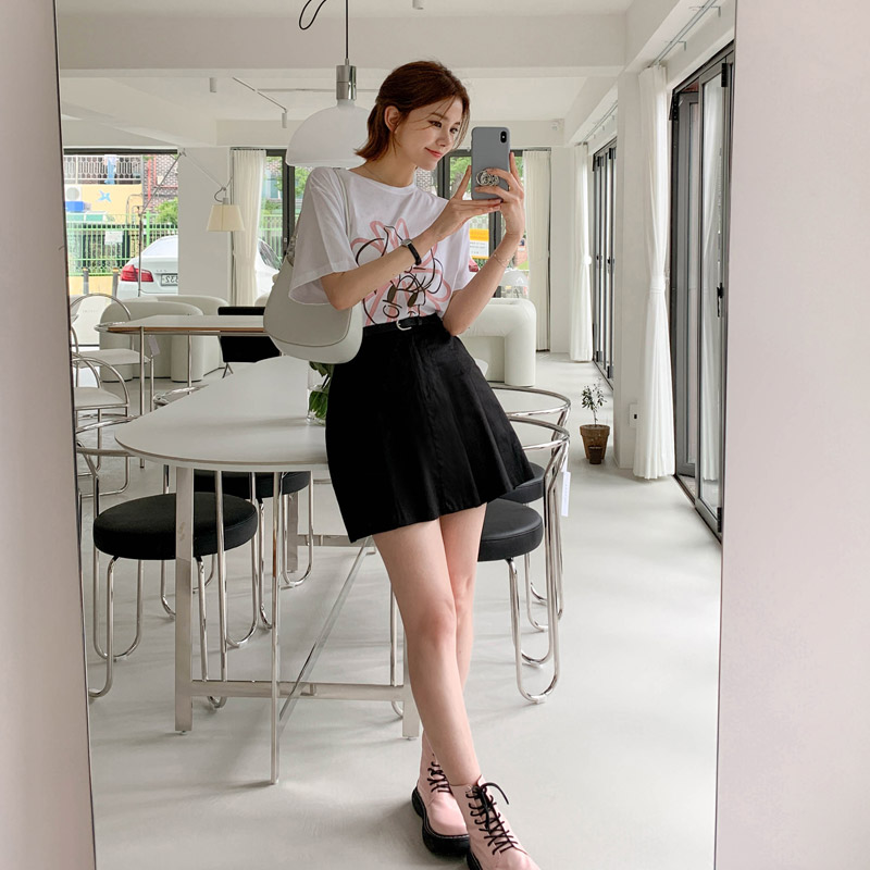 벨트 세트 구성의 백밴딩 플리츠 코튼 미니 스커트 skirt