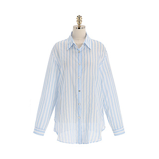 시스루 스트라이프 패턴의 롱기장 셔츠 blouse