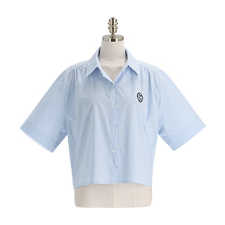 자수 포인트 루즈핏 크롭 반팔 셔츠 블라우스 blouse