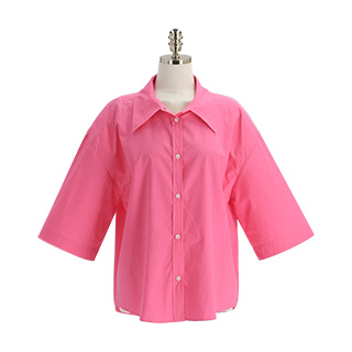 5부 소매 루즈핏 코튼 셔츠 블라우스 blouse