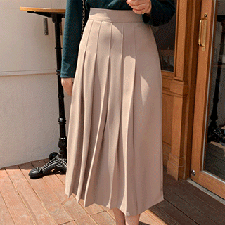 플리츠 디자인의 뒷밴딩 롱 A라인 스커트 skirt
