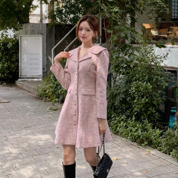 트위드 원단의 빅카라 A라인 원피스 dress 벚꽃룩