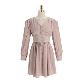 슬림한 실루엣의 V넥 셔링 플레어 미니 원피스 dress 벚꽃룩