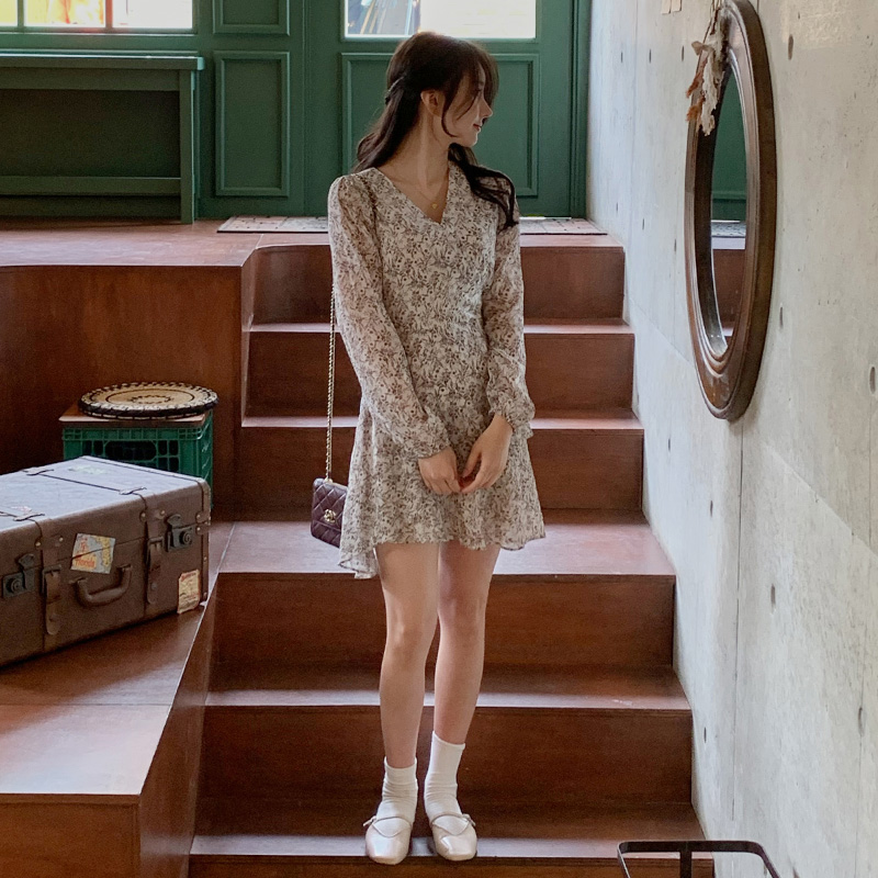 여리한 감성의 잔꽃 프릴랩 미니원피스 dress 벚꽃룩