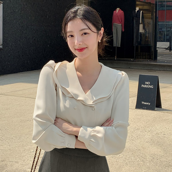 더블 카라 훌 블라우스 벚꽃룩