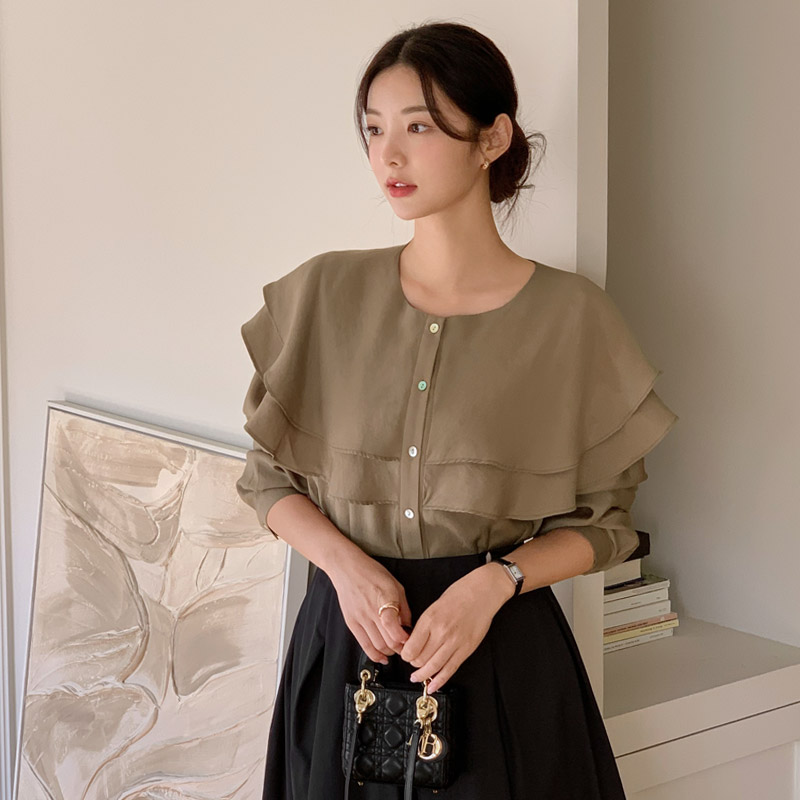 알리 이중 케이프 블라우스 벚꽃룩